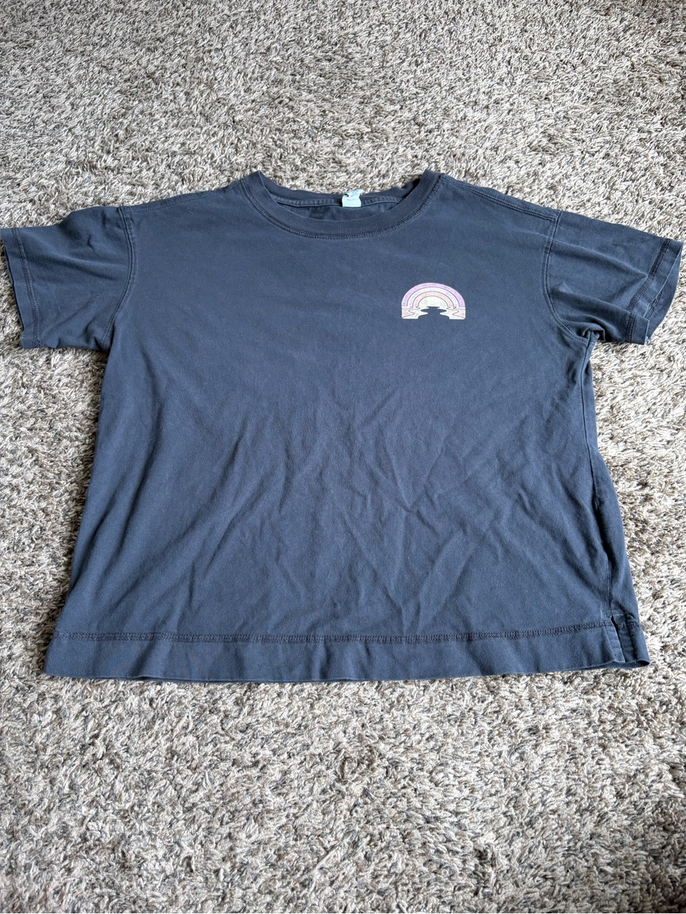 Old Navy Black Short Sleeve Tee with Pastel Rainbow Chest Patch